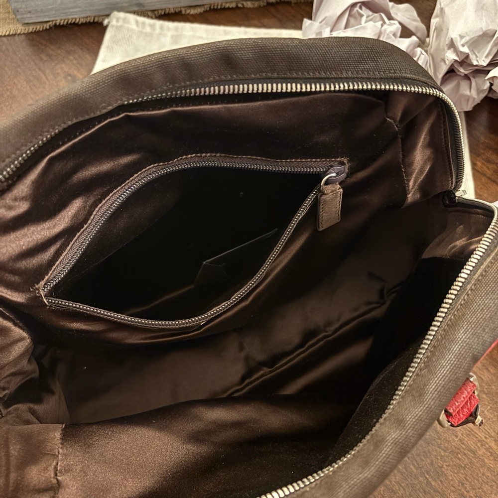 Prada Red and Brown Leather & Canvas Satchel 100% Authentic - Picture 12 of 15